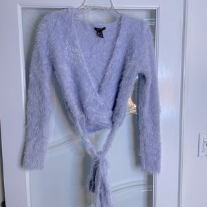Forever 21 Baby Blue Cropped Tie Soft Sweater